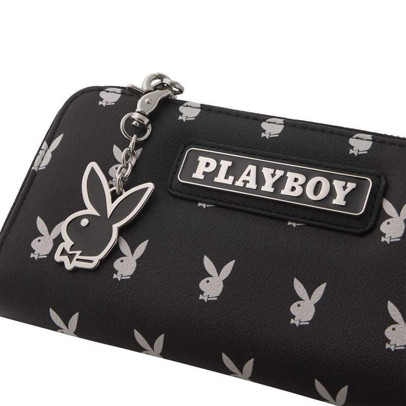 Bolsas De Mao Playboy All Over Bunny Charm Wallet Feminino Pretas Branco | WBAOI9410