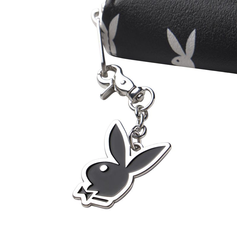 Bolsas De Mao Playboy All Over Bunny Charm Wallet Feminino Pretas Branco | WBAOI9410