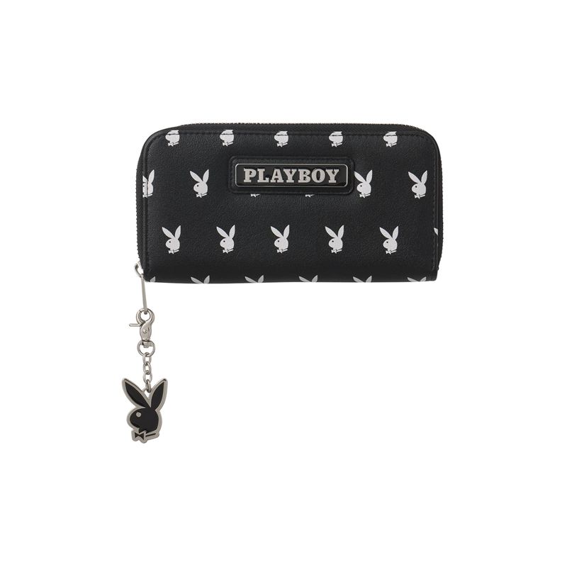 Bolsas De Mao Playboy All Over Bunny Charm Wallet Feminino Pretas Branco | WBAOI9410