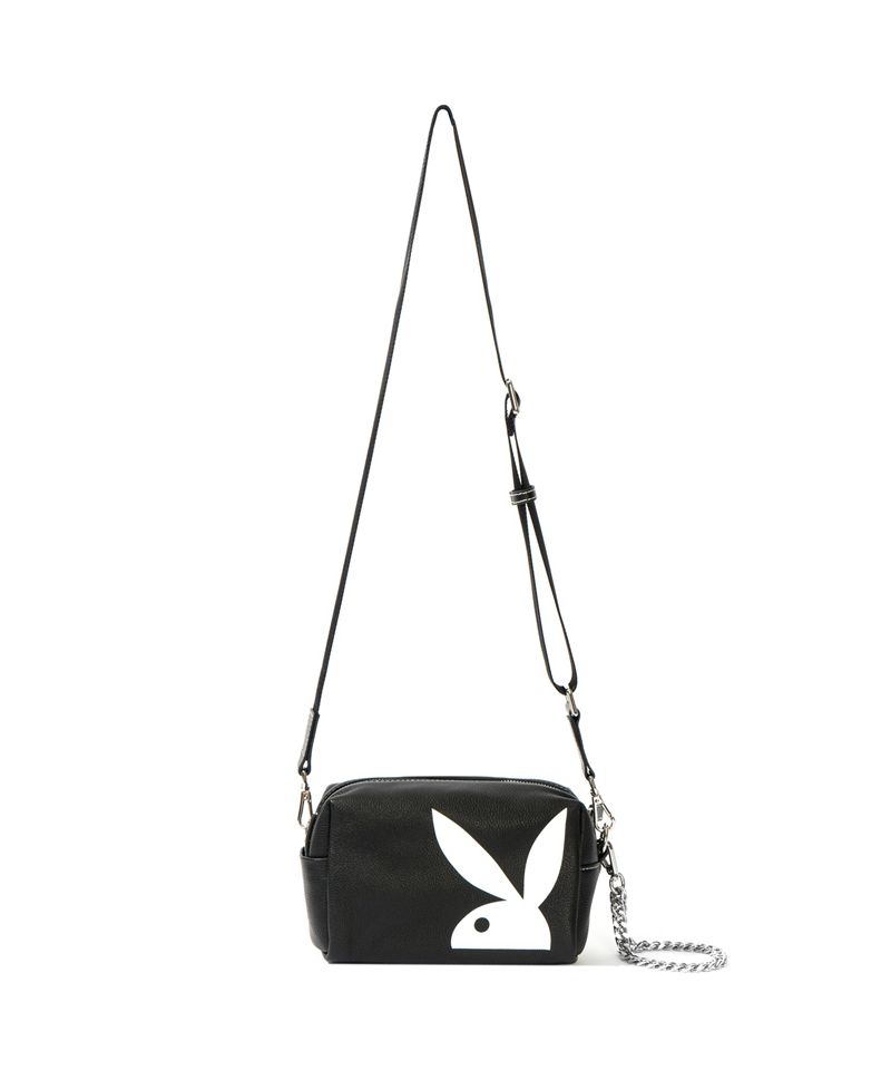 Bolsas De Mao Playboy Couro Crossbody Feminino Pretas | GCVHM8205