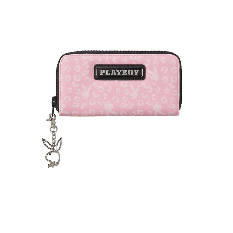 Bolsas De Mao Playboy Pink Cheetah Zip Wallet Feminino Rosa | WQJKE3647