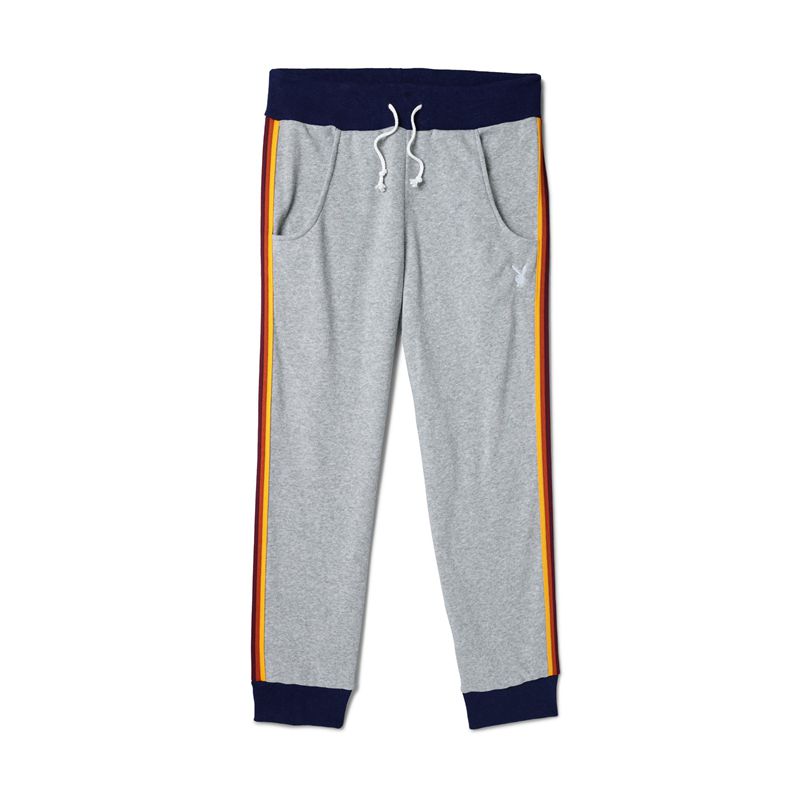 Calça De Moletom Playboy Estrada Trip Striped Warmup Sweats Masculino Cinzentas Pretas | DNZTR3508