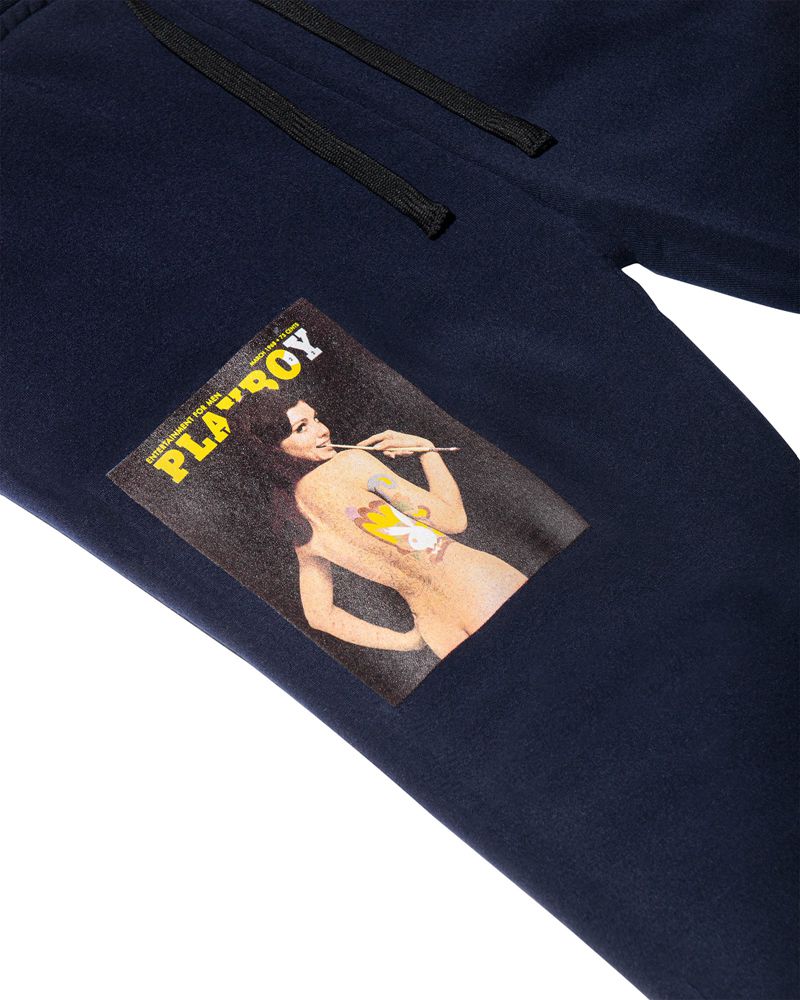 Calça De Moletom Playboy March 1968 Cover Jogger Masculino Pretas Amarelas | AMCZN9358