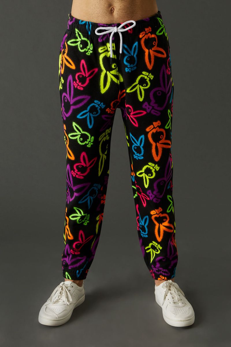 Calça De Moletom Playboy Neon Bunny Print Jogger Masculino Branco | CXFVZ9472