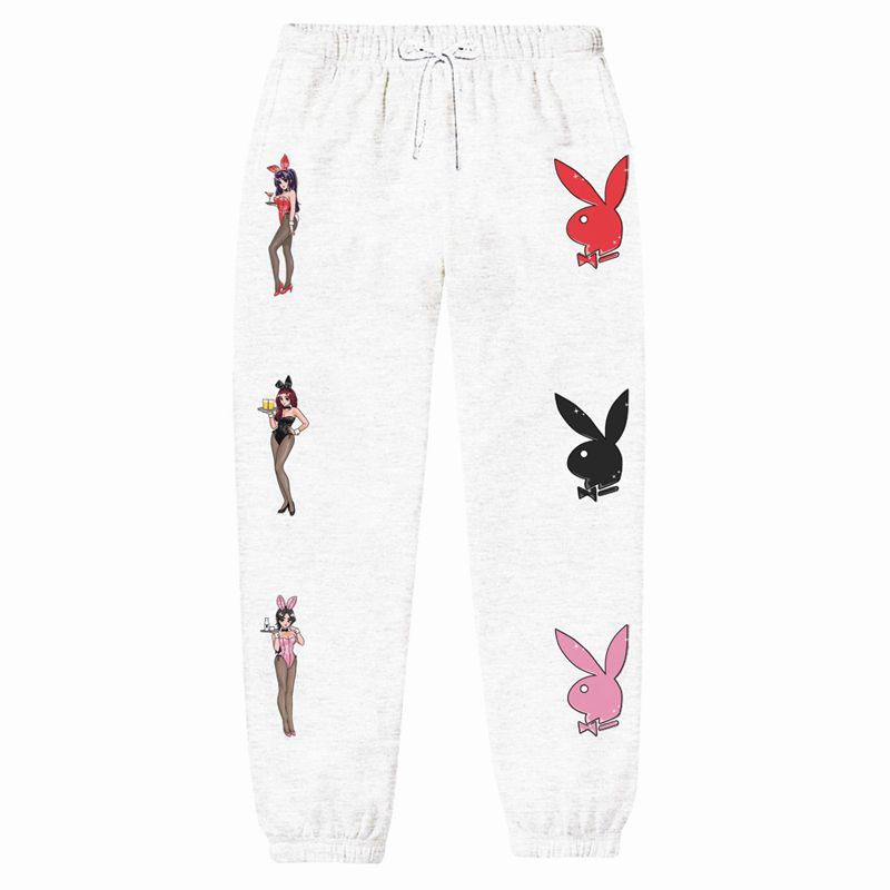 Calça De Moletom Playboy Tokyo Club Bunny Masculino Branco | SPADW8723