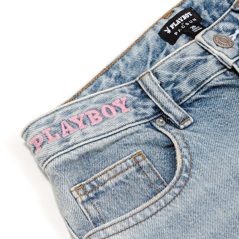 Calça Jeans Playboy 90s Ripped Boyfriend Feminino Azuis | MBELY5439