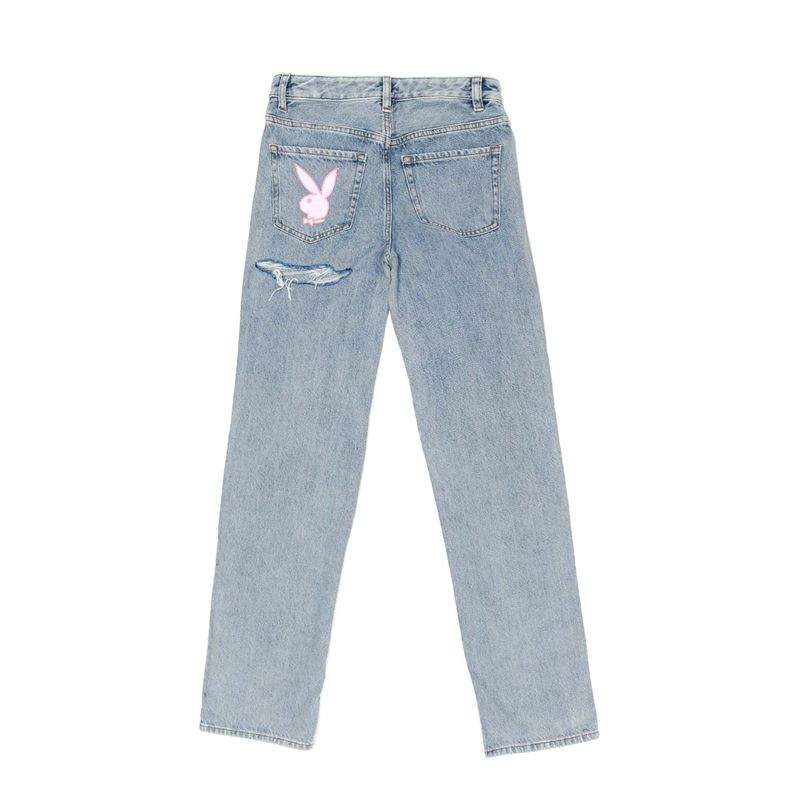 Calça Jeans Playboy 90s Ripped Boyfriend Feminino Azuis | MBELY5439