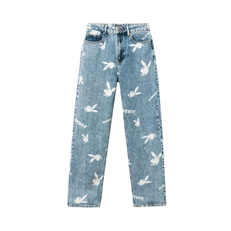 Calça Jeans Playboy All Over Rabbit S Feminino Azuis | SFCME6021