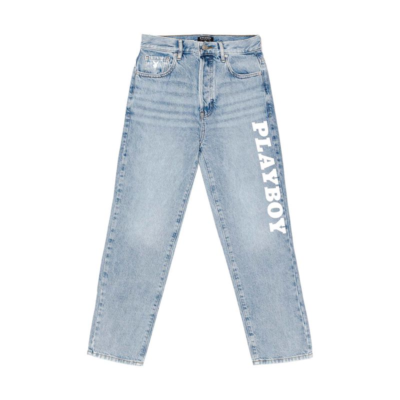 Calça Jeans Playboy Light Blue High-Waisted Straight Leg Feminino Azuis | XARHM0948