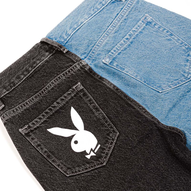 Calça Jeans Playboy Two-Tone Ultra High Waisted Slim Fit Feminino Azuis Pretas | YTUGQ1608