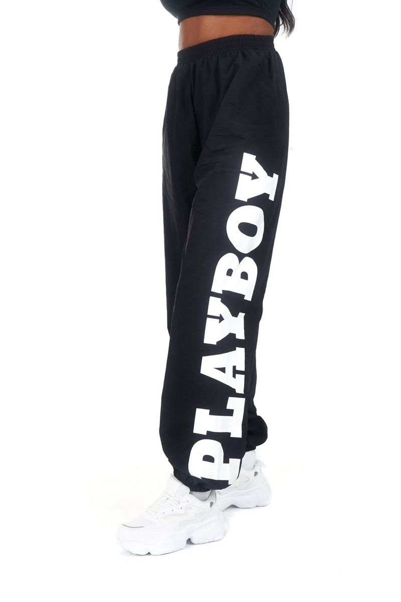 Calças Playboy Active Nylon Joggers Feminino Pretas | CMNDW5974