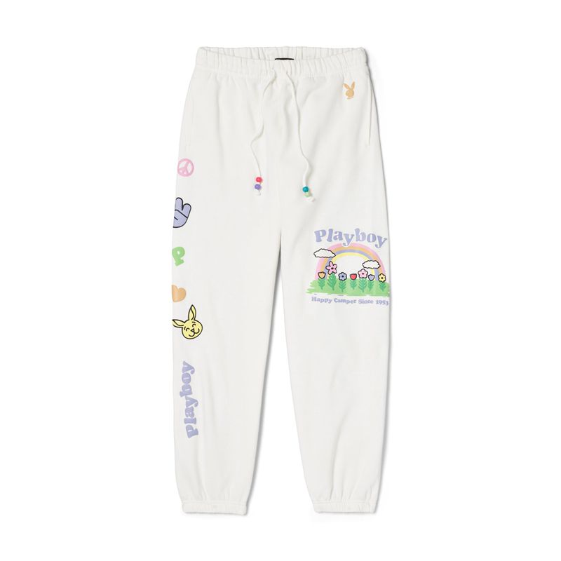 Calças Playboy Beaded Rainbow Sweats Feminino Branco | XDWYQ8720