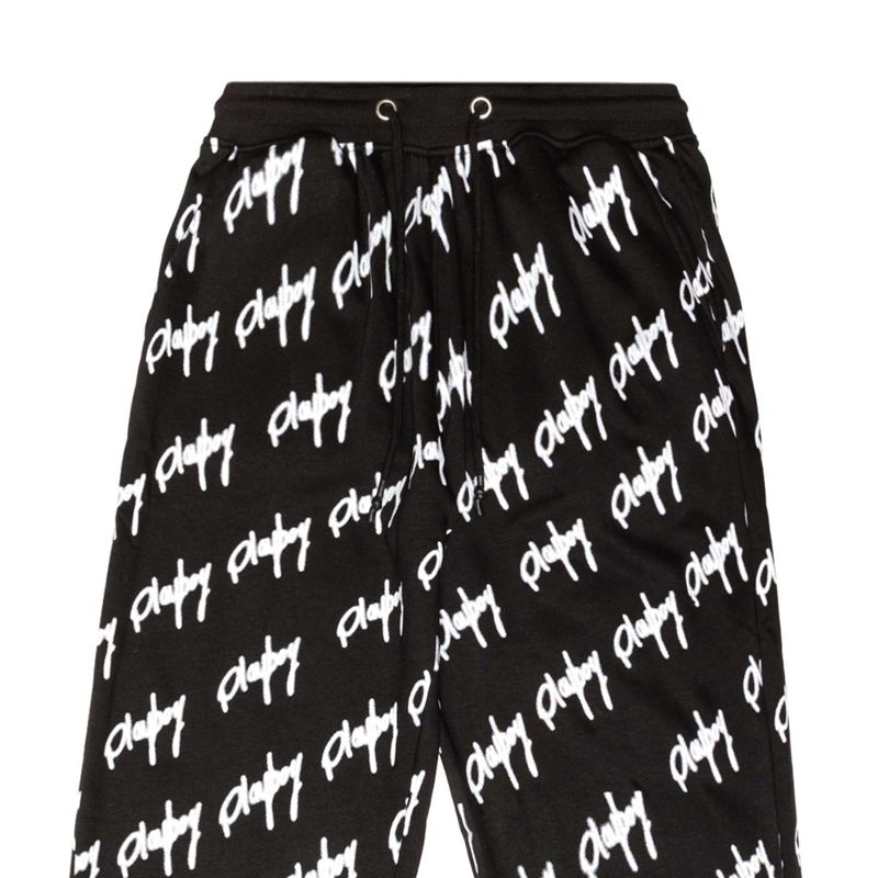 Calças Playboy Graffiti Script Oversized Joggers Feminino Pretas Branco | QGJBK8297