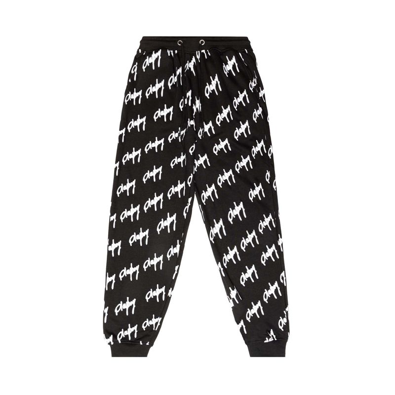 Calças Playboy Graffiti Script Oversized Joggers Feminino Pretas Branco | QGJBK8297