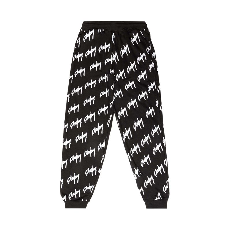 Calças Playboy Graffiti Script Oversized Joggers Feminino Pretas Branco | QGJBK8297