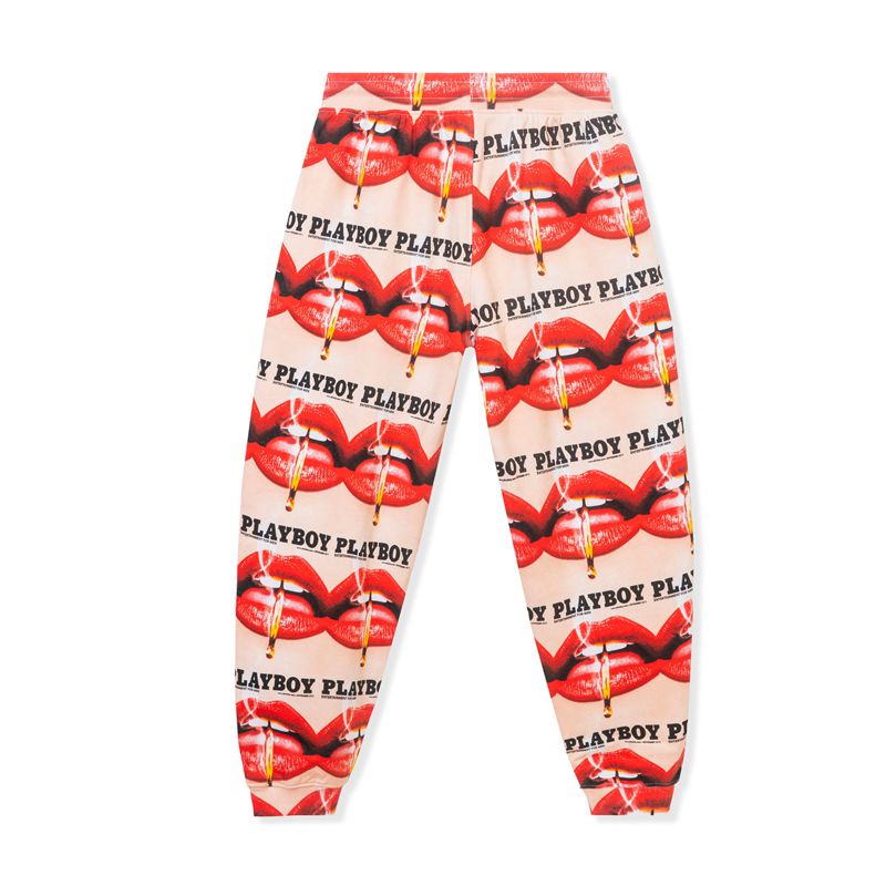 Calças Playboy Lips Print Oversized Jogger Feminino Vermelhas Laranja | NWSPU4876