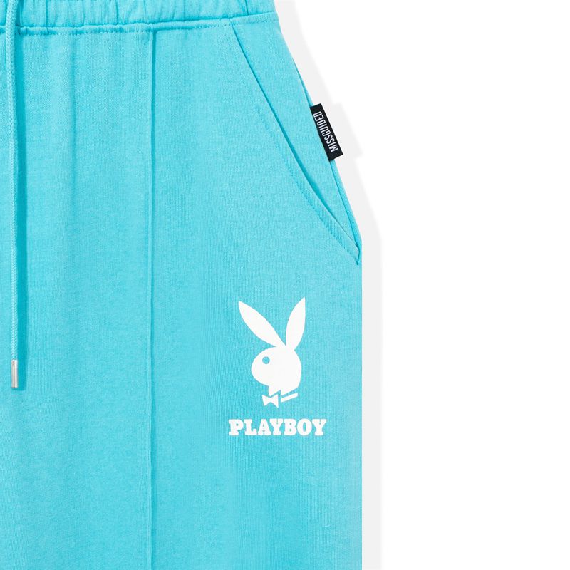 Calças Playboy Logo Sweats Feminino Luz Azuis | KPNIV2319