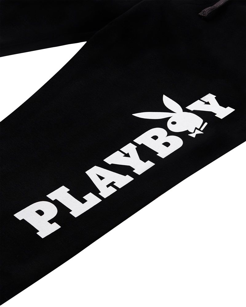 Calças Playboy Masthead Jogger Feminino Pretas Branco | JIRQL6902