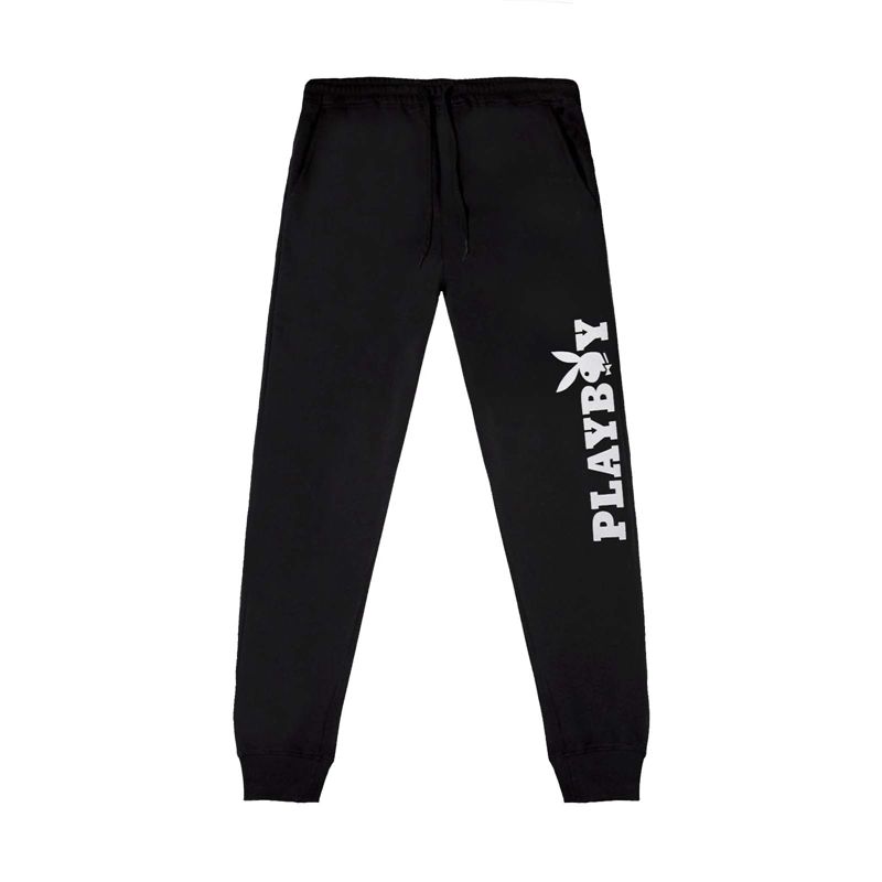 Calças Playboy Masthead Jogger Feminino Pretas Branco | JIRQL6902