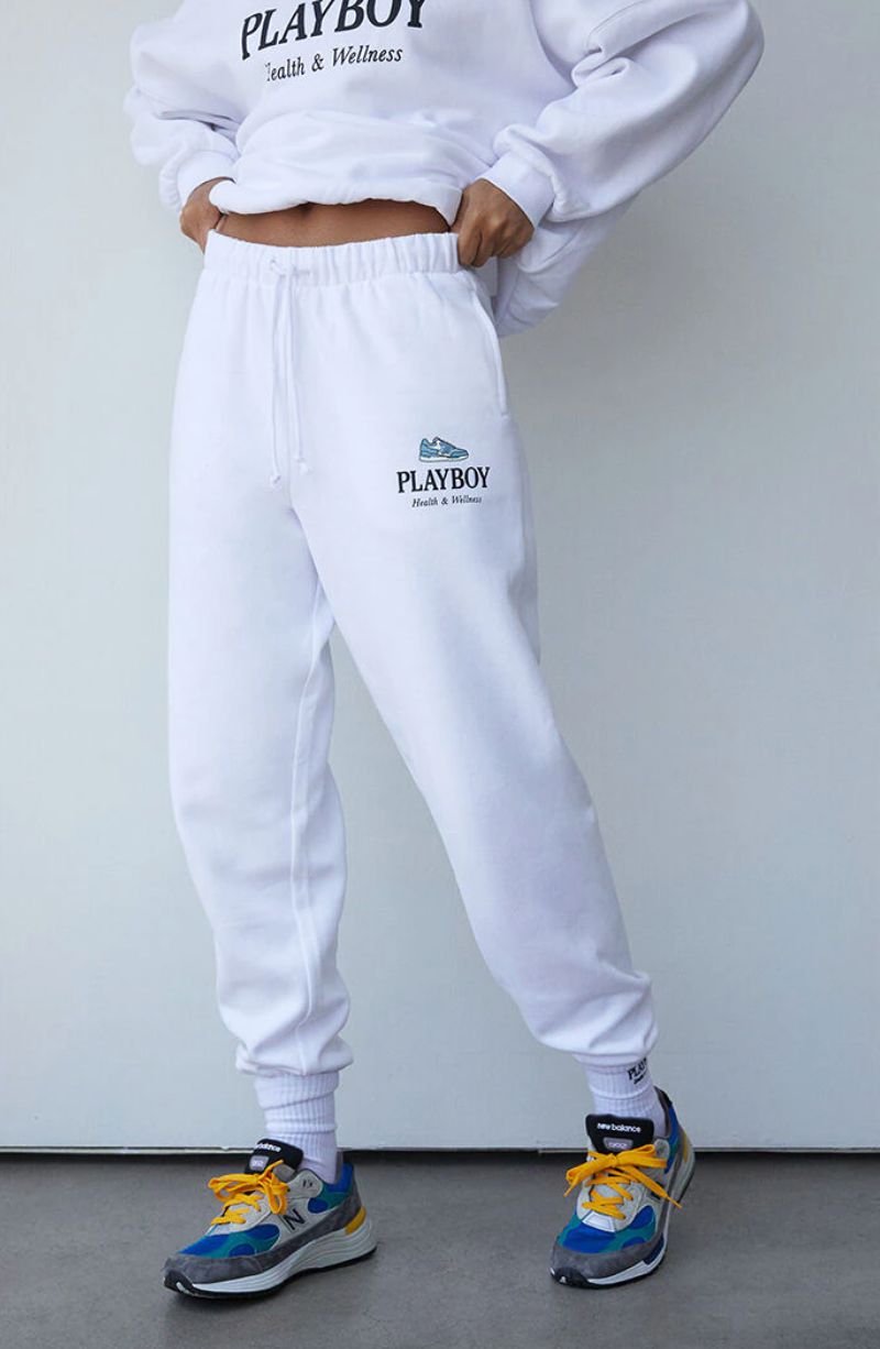 Calças Playboy Oversized Sweats Feminino Branco | NQOMH3290