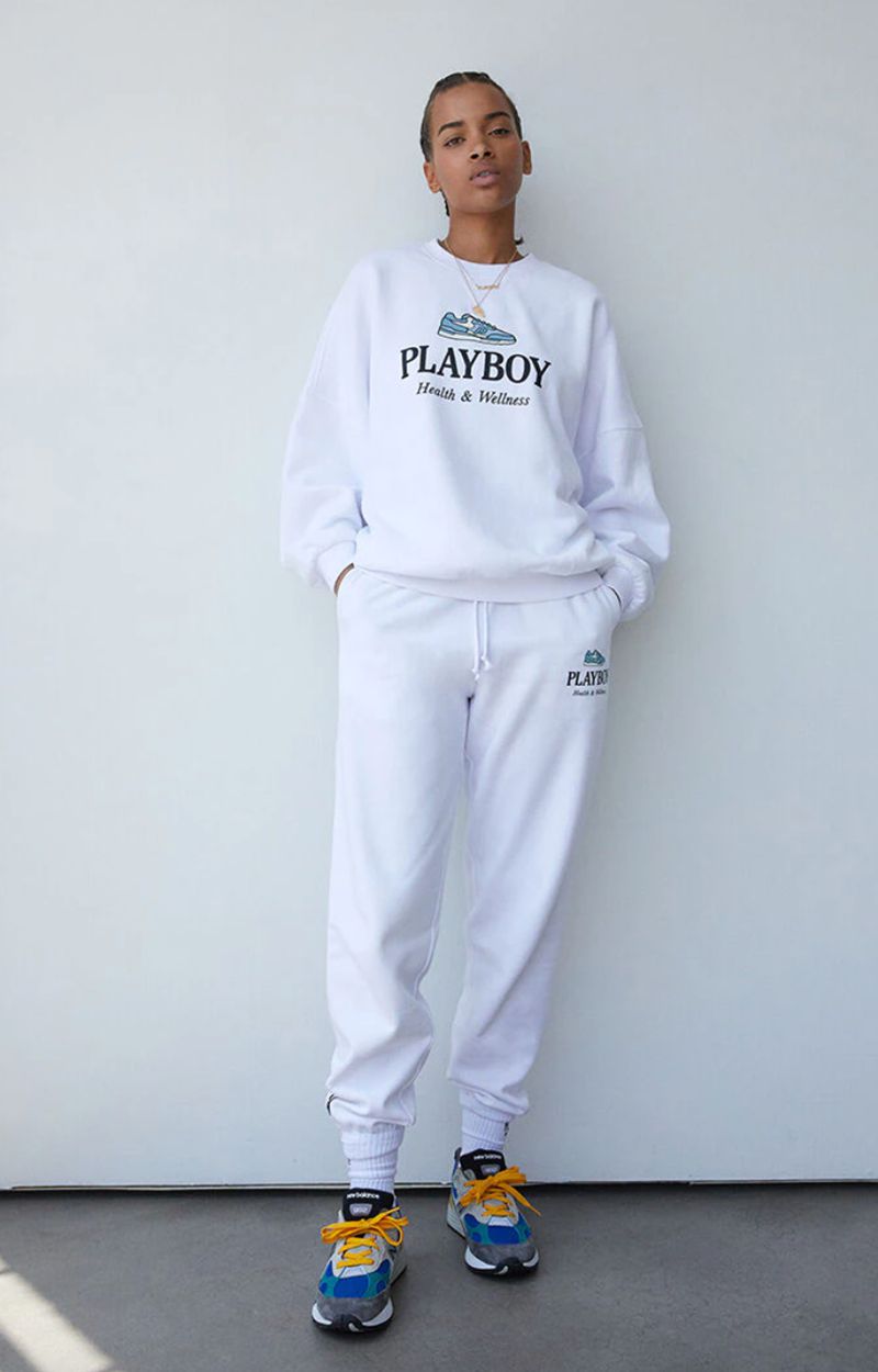 Calças Playboy Oversized Sweats Feminino Branco | NQOMH3290