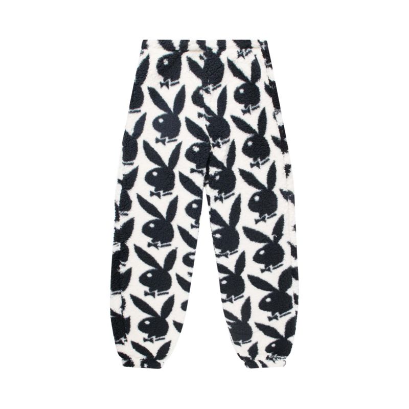 Calças Playboy Repeating Rabbit Head Sherpa Sweats Feminino Branco Pretas | NYMKD8240