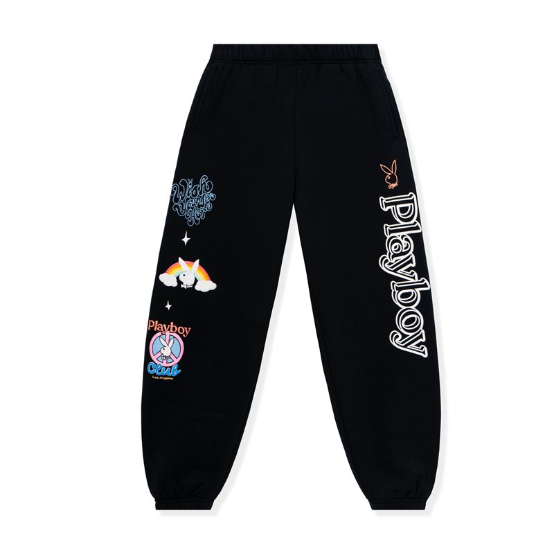 Calças Playboy Smile Club Sweats Feminino Pretas | MFUOC1946