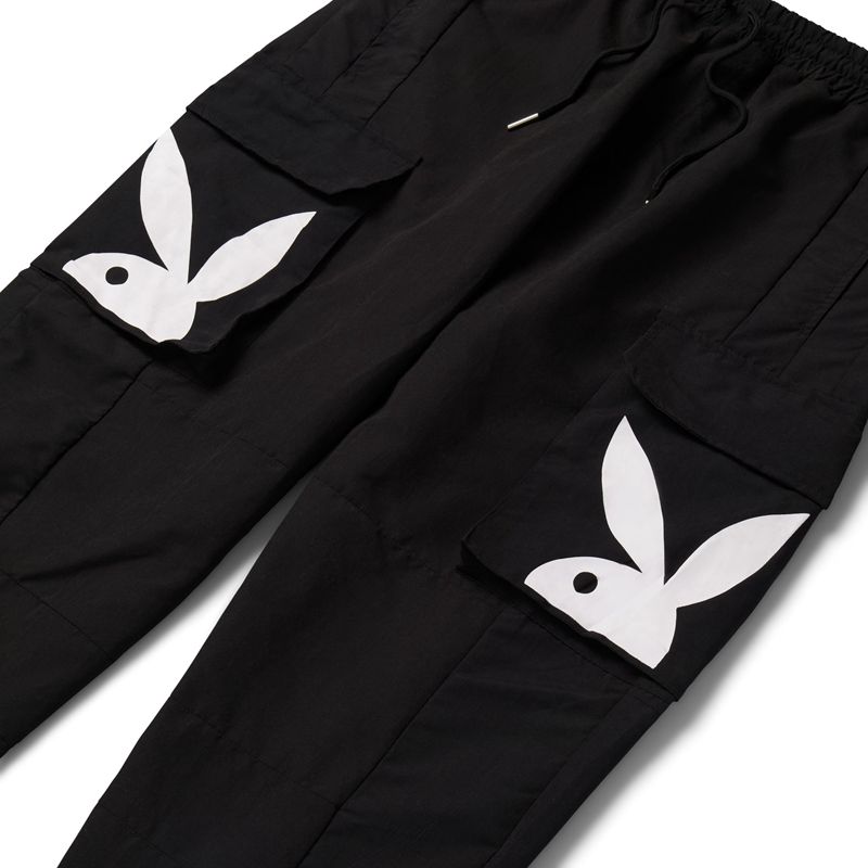 Calças Playboy Windbreakers Masculino Pretas | CGNOQ3204