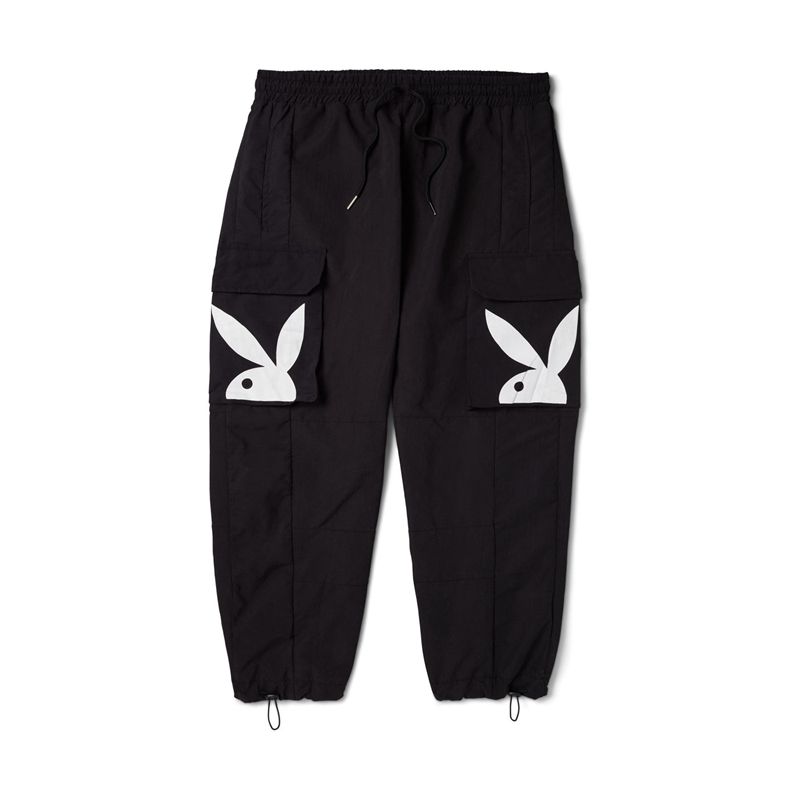 Calças Playboy Windbreakers Masculino Pretas | CGNOQ3204