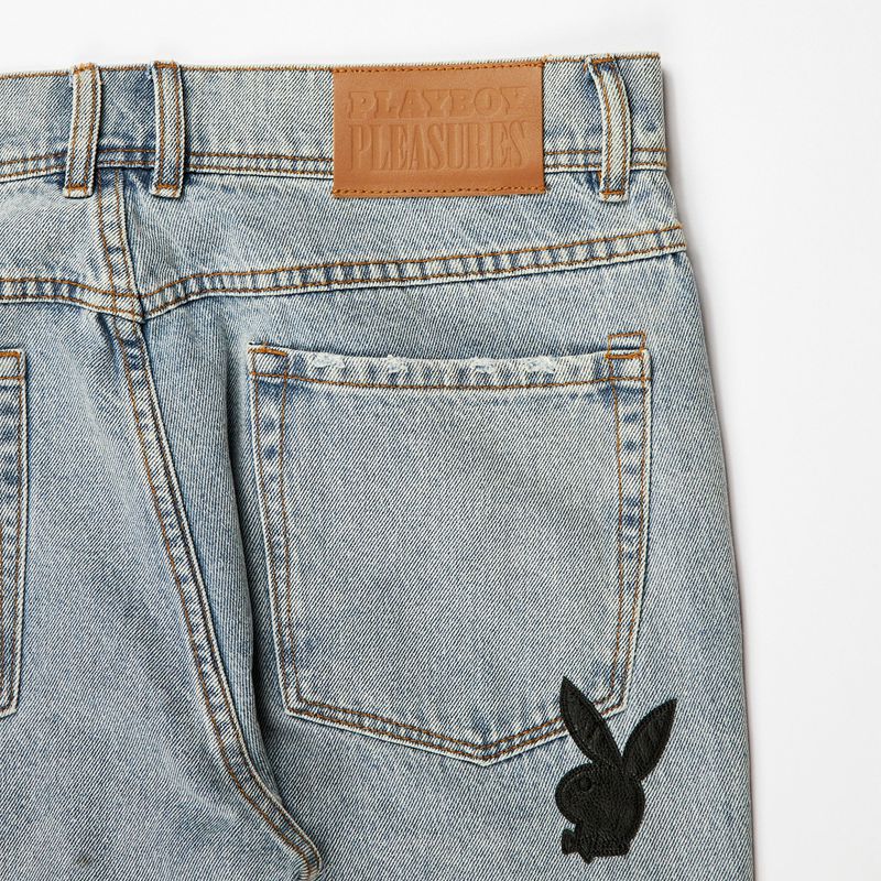 Calças Playboy X Pleasures Bunny Applique Denim Masculino Cinzentas | TDKSZ3487