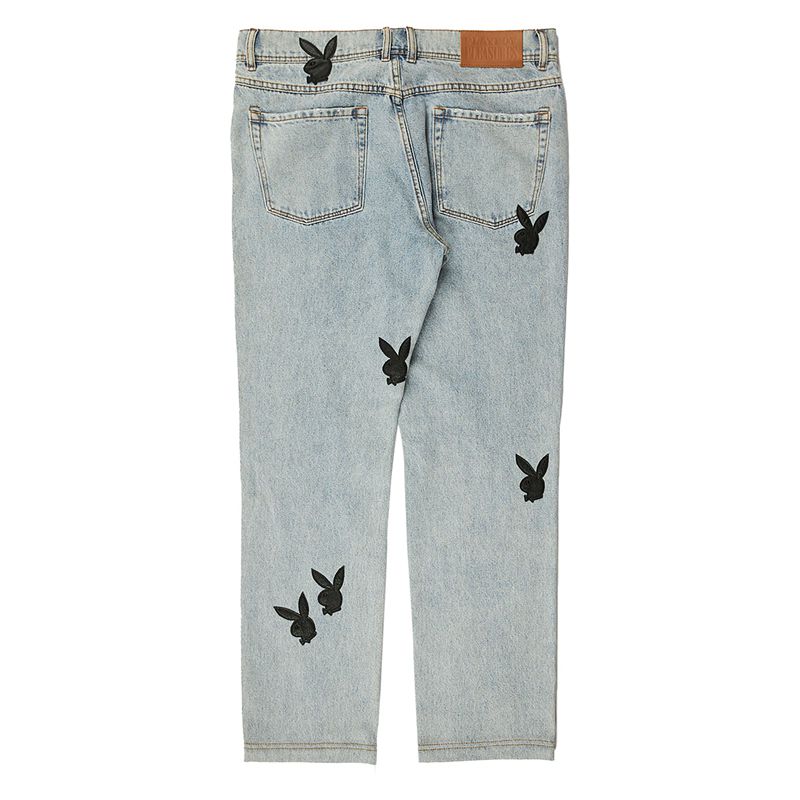 Calças Playboy X Pleasures Bunny Applique Denim Masculino Cinzentas | TDKSZ3487