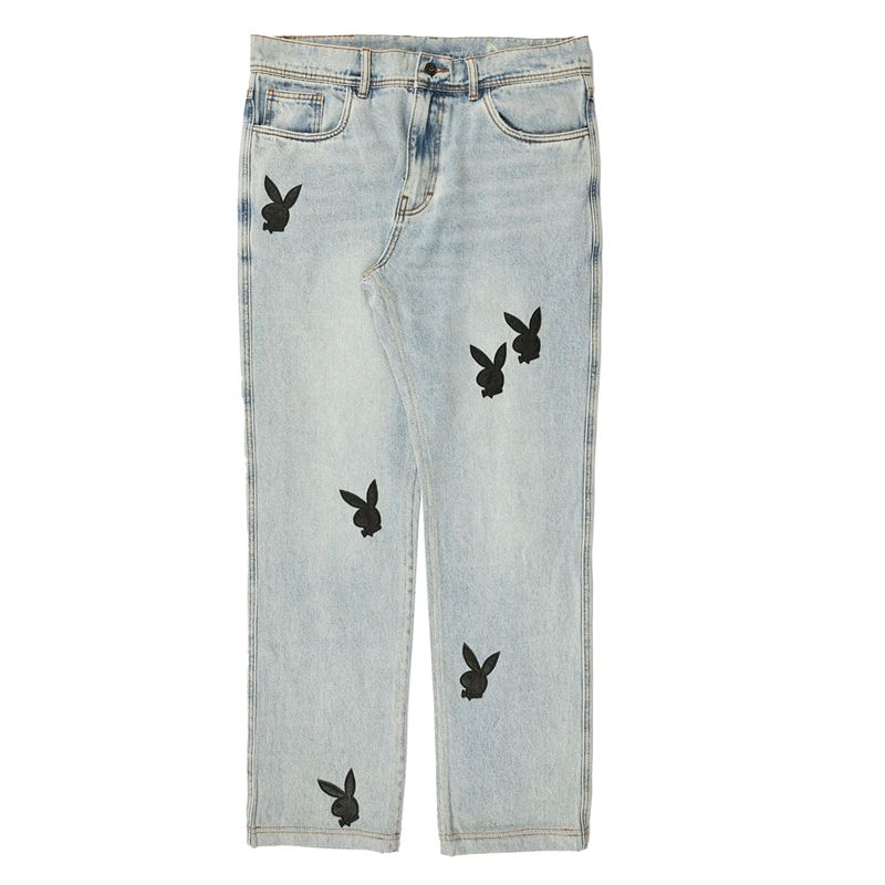 Calças Playboy X Pleasures Bunny Applique Denim Masculino Cinzentas | TDKSZ3487