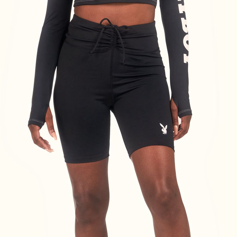 Calções Playboy Active Tie Ruched Bikes Feminino Pretas | CSREM3742