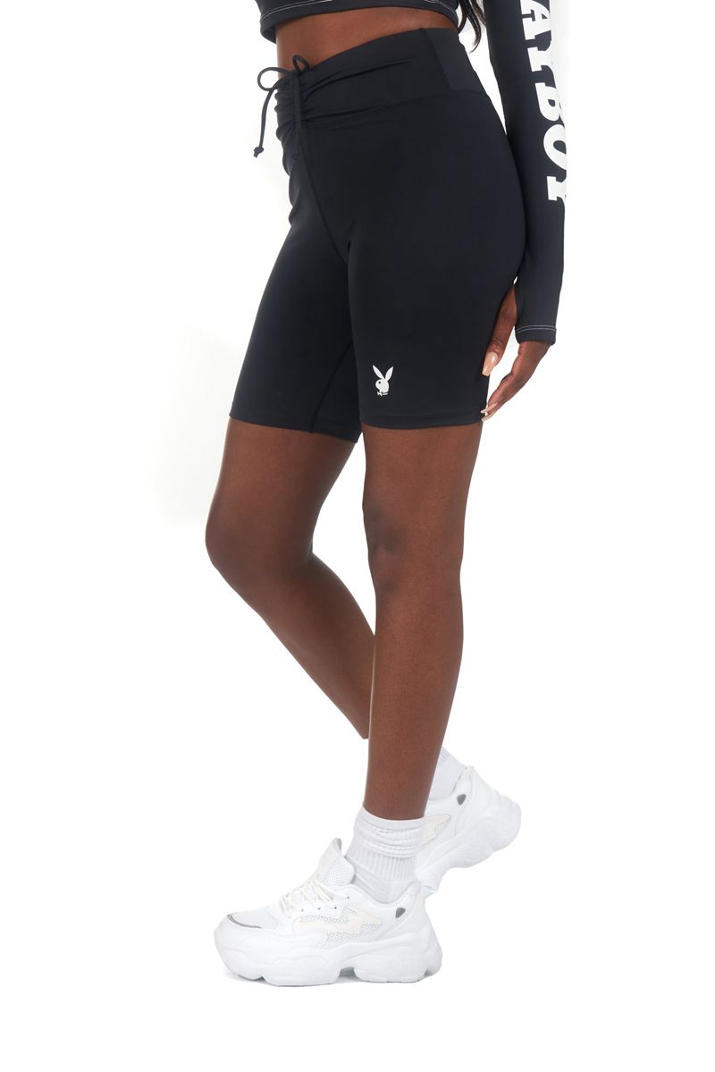 Calções Playboy Active Tie Ruched Bikes Feminino Pretas | CSREM3742