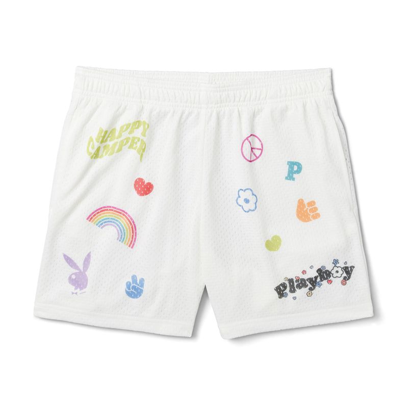 Calções Playboy Basketballs Feminino Branco | YVWXT1083