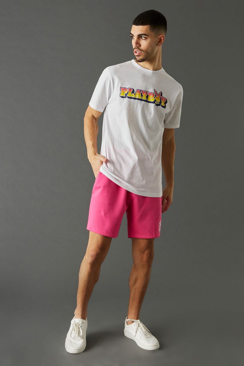 Calções Playboy Beach Club Graphic Masculino Rosa | TXGSW2890