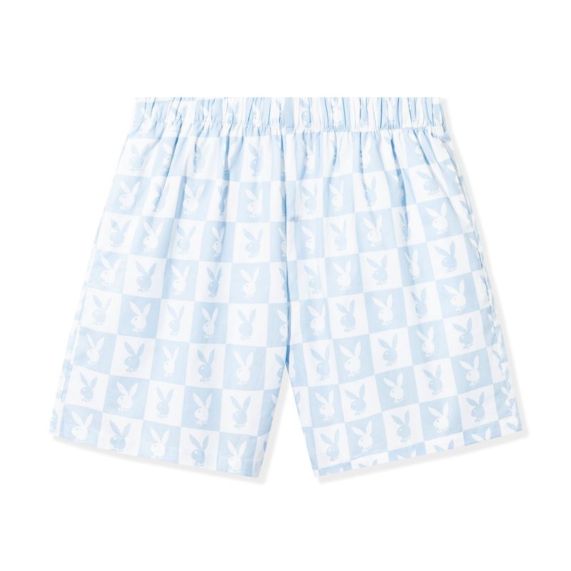 Calções Playboy Checker Rabbit Head Masculino Branco Azuis | MYCXF5816