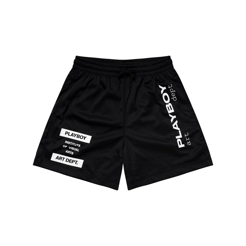 Calções Playboy Department Mesh Masculino Pretas Branco | DMYGL7582