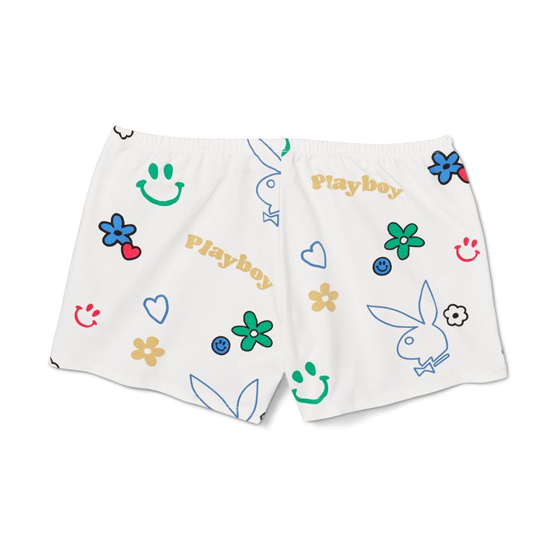 Calções Playboy Easys Feminino Branco Multicoloridas | MSRPQ4671