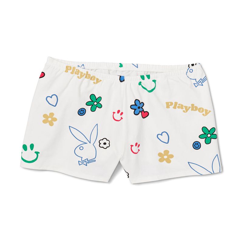 Calções Playboy Easys Feminino Branco Multicoloridas | MSRPQ4671