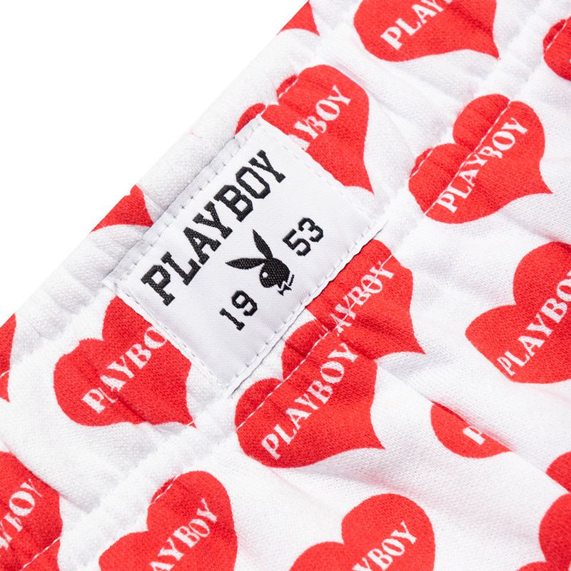 Calções Playboy Heart Lounge Boxers Feminino Vermelhas Branco | ABQCU5407