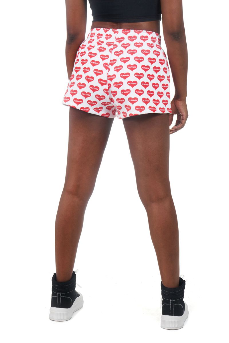 Calções Playboy Heart Lounge Boxers Feminino Vermelhas Branco | ABQCU5407