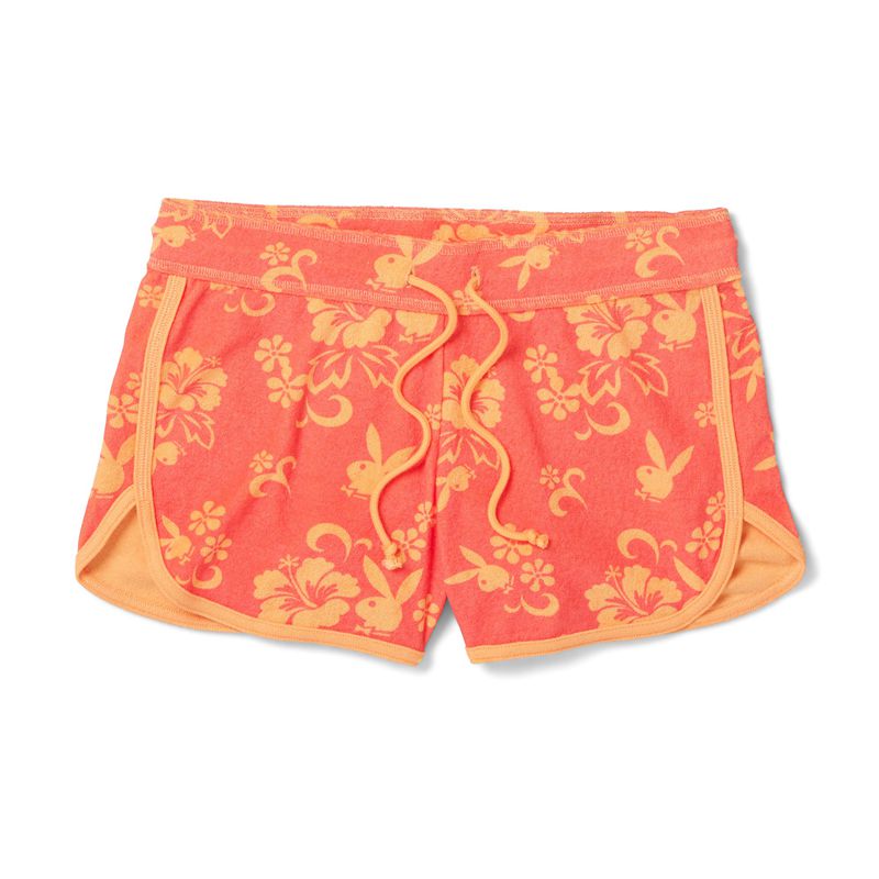 Calções Playboy Hibiscus Terry Sweats Feminino Vermelhas Laranja | RJBLF0765