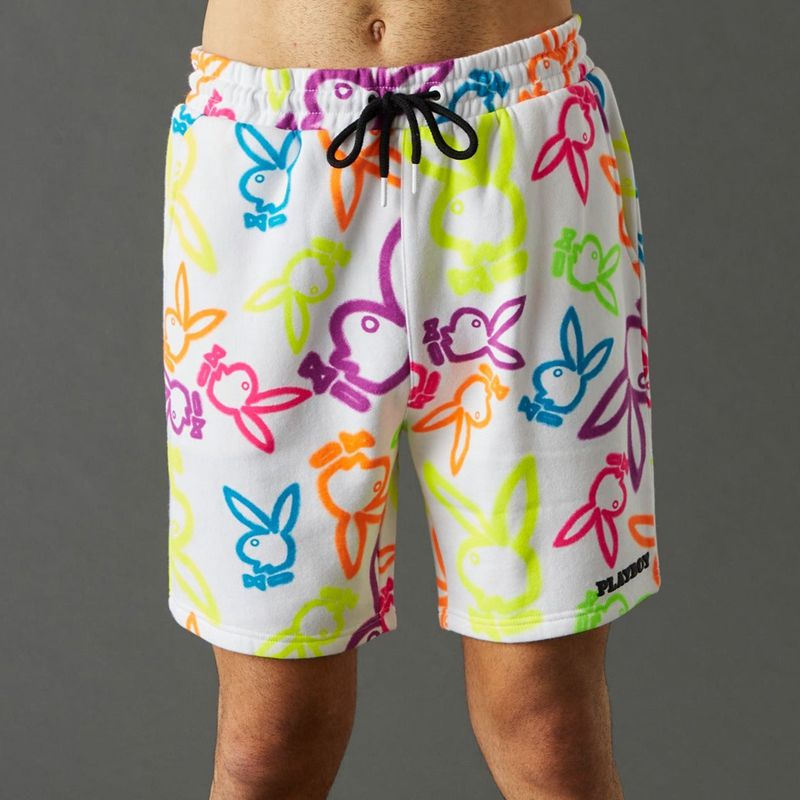 Calções Playboy Neon Bunny Print Masculino Branco | DXIPA8721