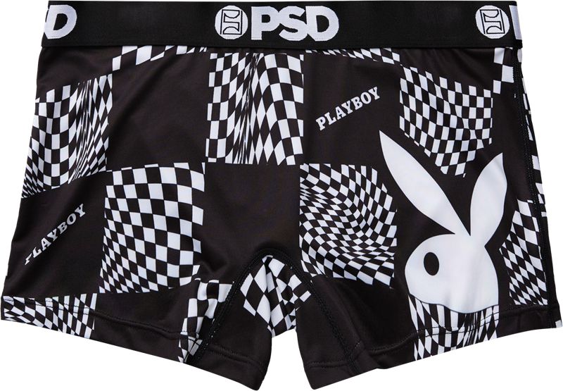 Calções Playboy Warped Checks Boy Feminino Pretas Branco | USHLI8315