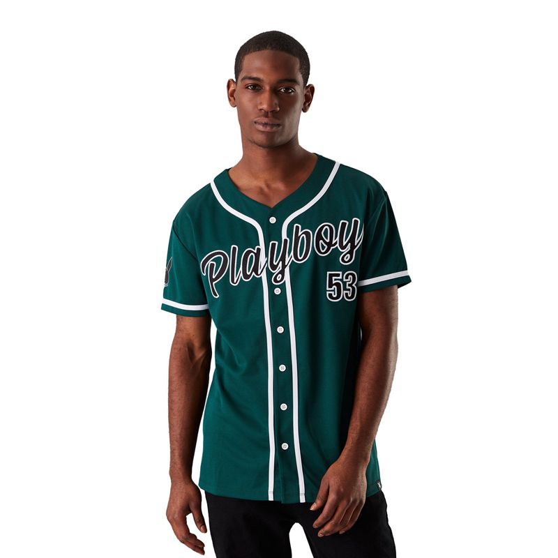 Camisas Playboy Baseball Jersey Masculino Verdes | BLREQ2063