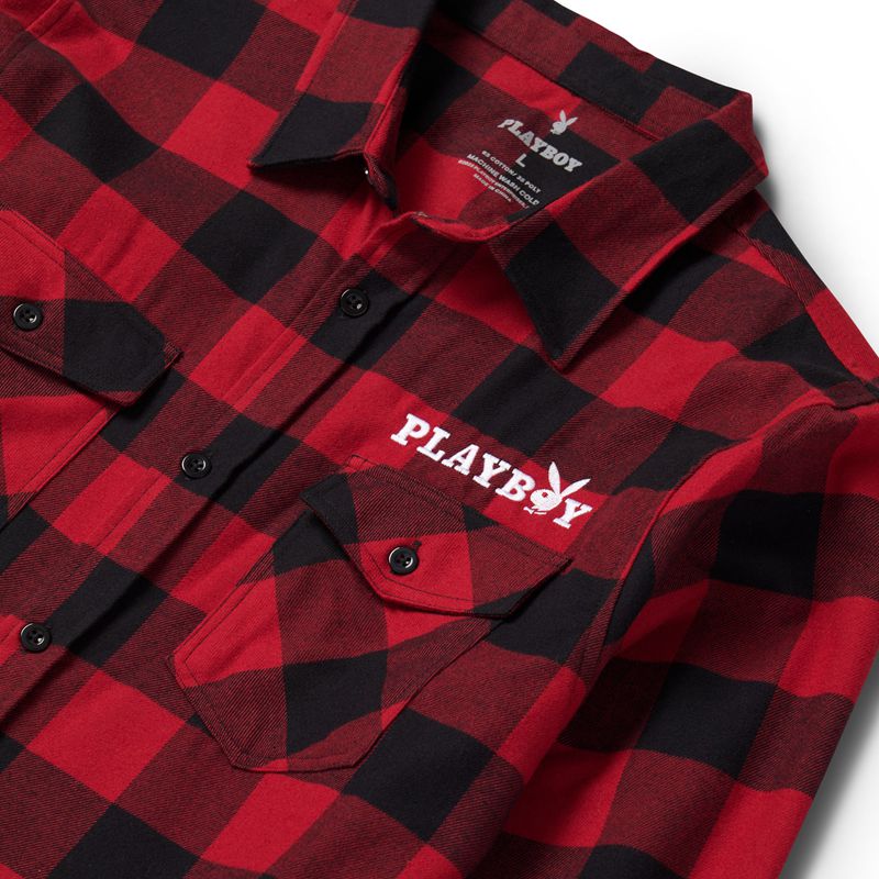 Camisas Playboy Camp Flannel Masculino Vermelhas Pretas | TDVYR5046