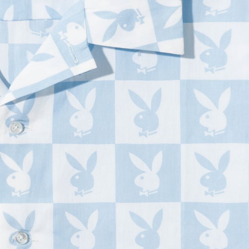 Camisas Playboy Checker Rabbit Head Button Down Masculino Azuis | POKRC8693