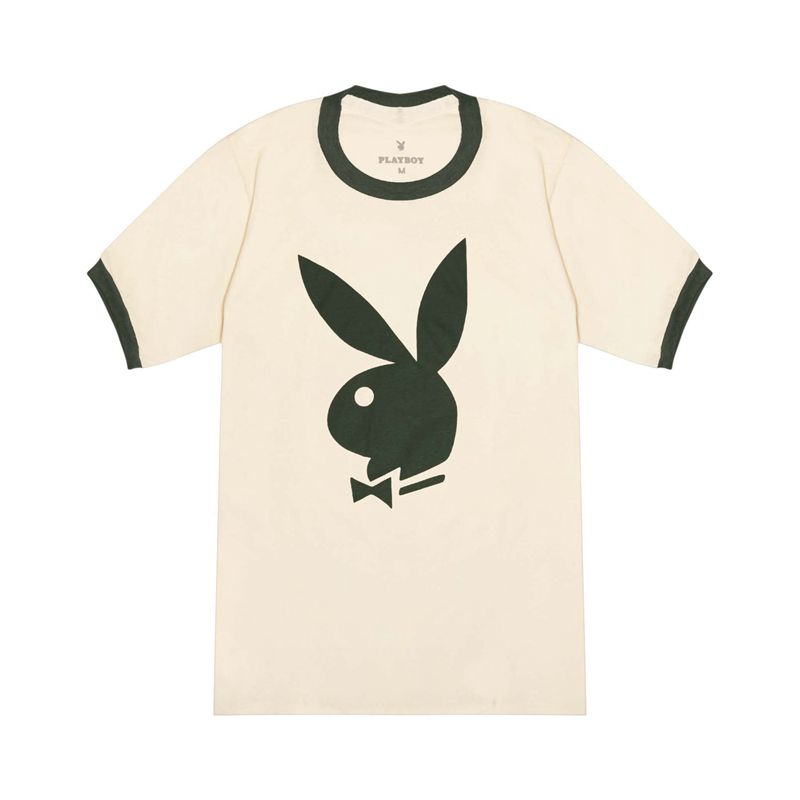 Camisas Playboy Classicos Ringer Masculino Creme Verdes | UMPJV0749