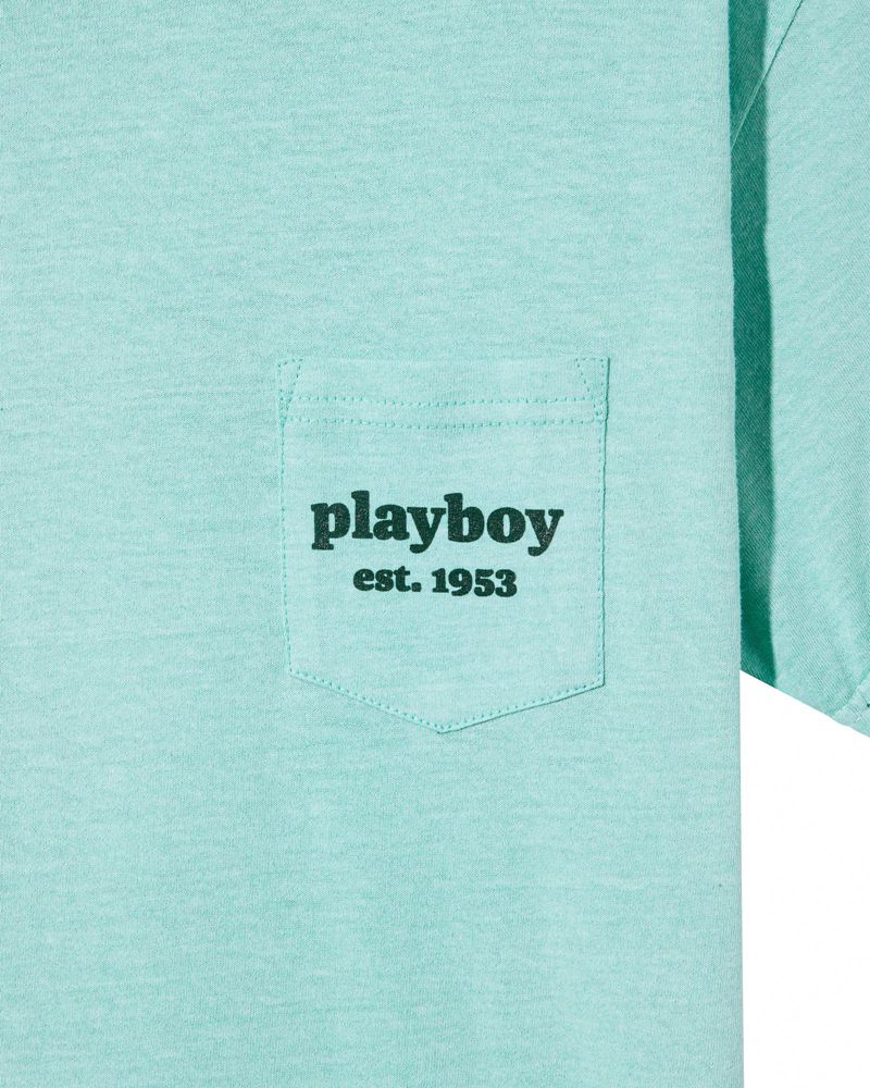 Camisas Playboy Illustrated Pocket Masculino Verdes | QDMYK8910